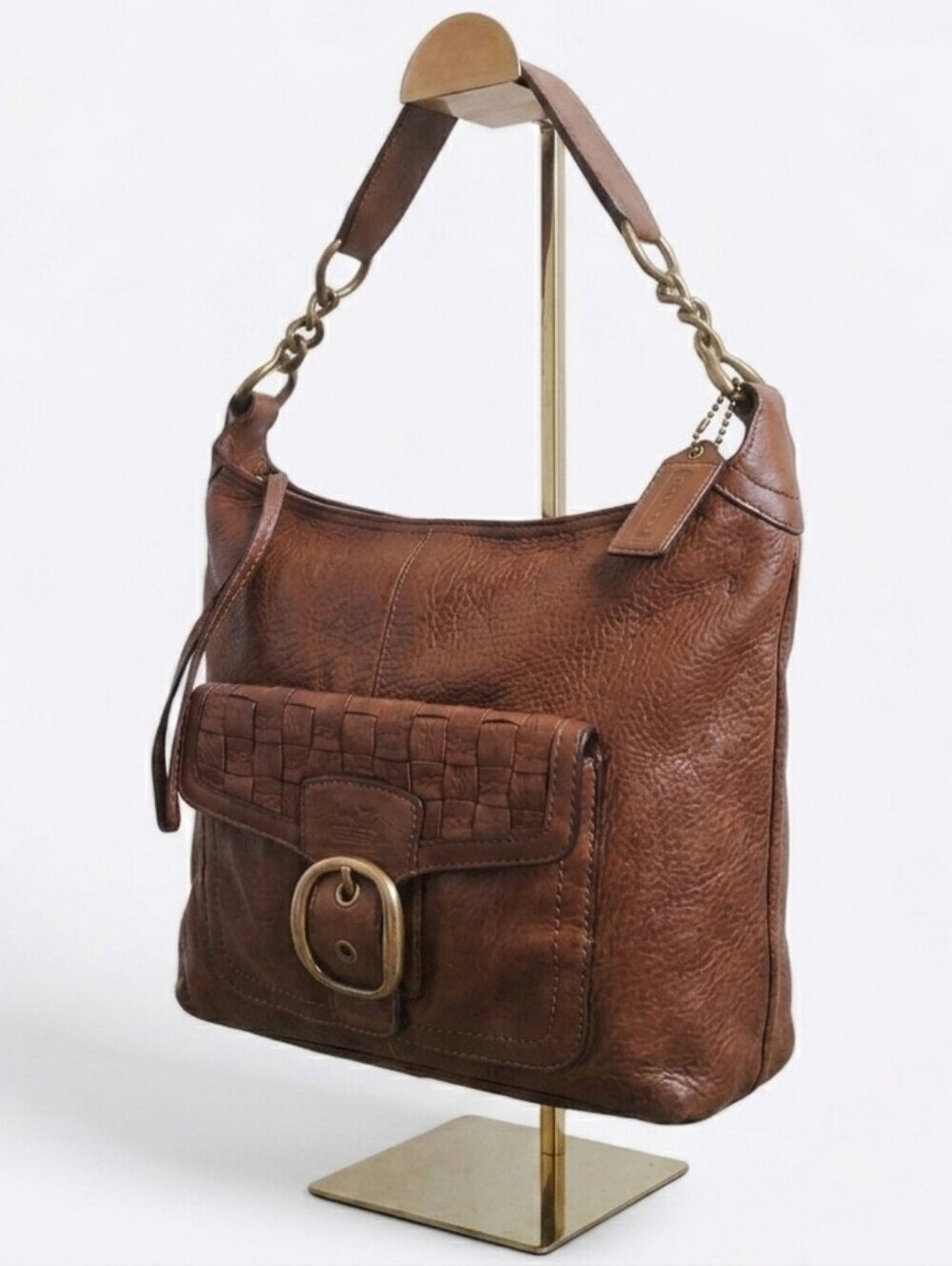 ​Coach 08 Bleecker Brown Soft Milled Cowhide Woven Pocket Hobo 12378 Tattersall